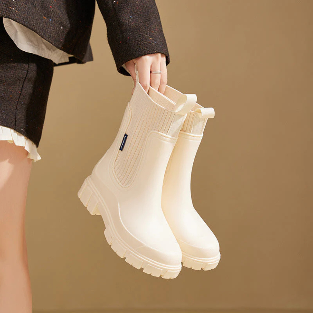 Chelsea Rain Boots with Elastic Side Panels and Chunky Rubber Outsole