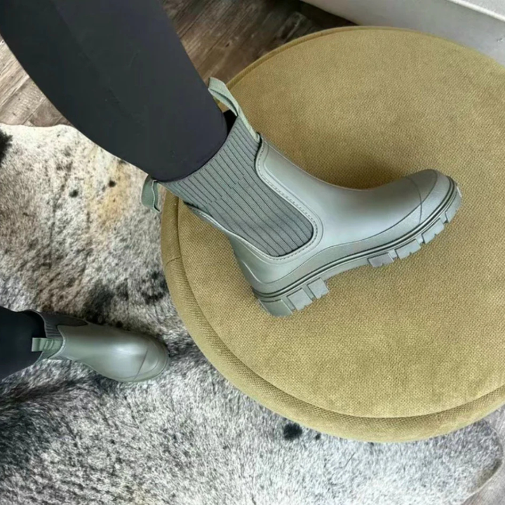 Chelsea Rain Boots with Elastic Side Panels and Chunky Rubber Outsole