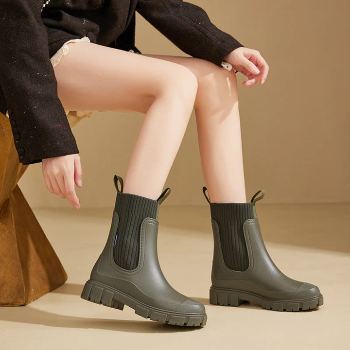 Chelsea Rain Boots with Elastic Side Panels and Chunky Rubber Outsole