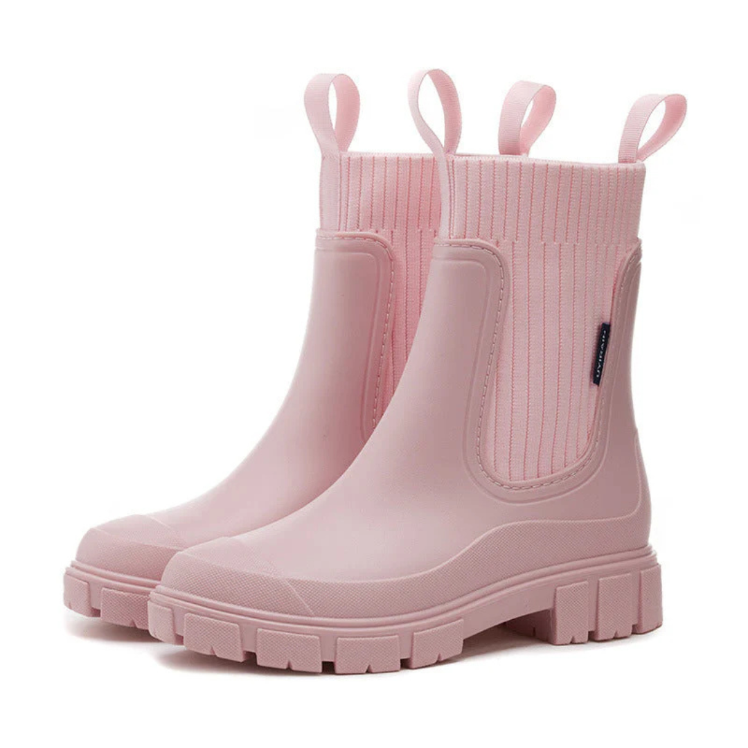 Chelsea Rain Boots with Elastic Side Panels and Chunky Rubber Outsole