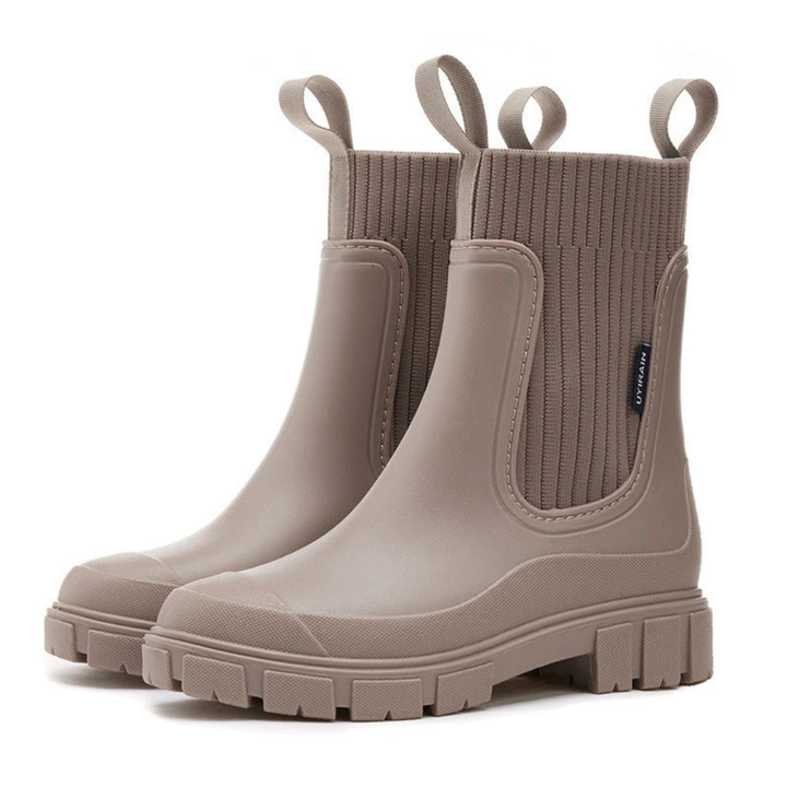 Chelsea Rain Boots with Elastic Side Panels and Chunky Rubber Outsole