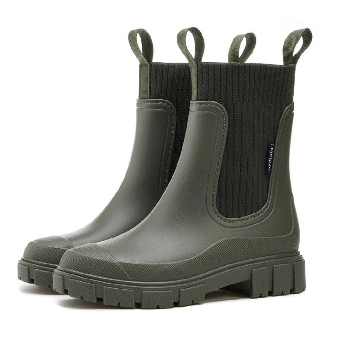 Chelsea Rain Boots with Elastic Side Panels and Chunky Rubber Outsole
