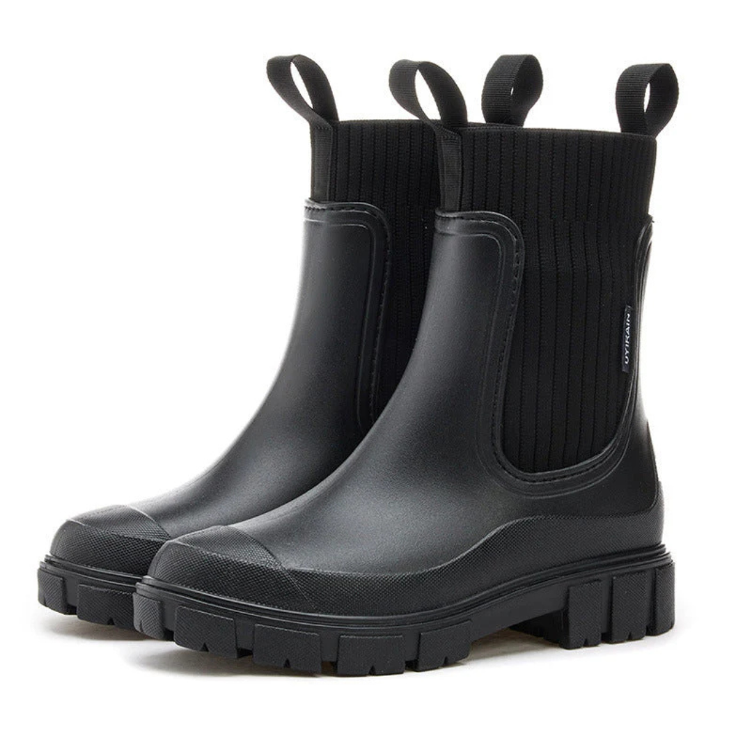 Chelsea Rain Boots with Elastic Side Panels and Chunky Rubber Outsole