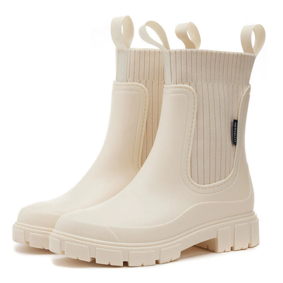 Chelsea Rain Boots with Elastic Side Panels and Chunky Rubber Outsole