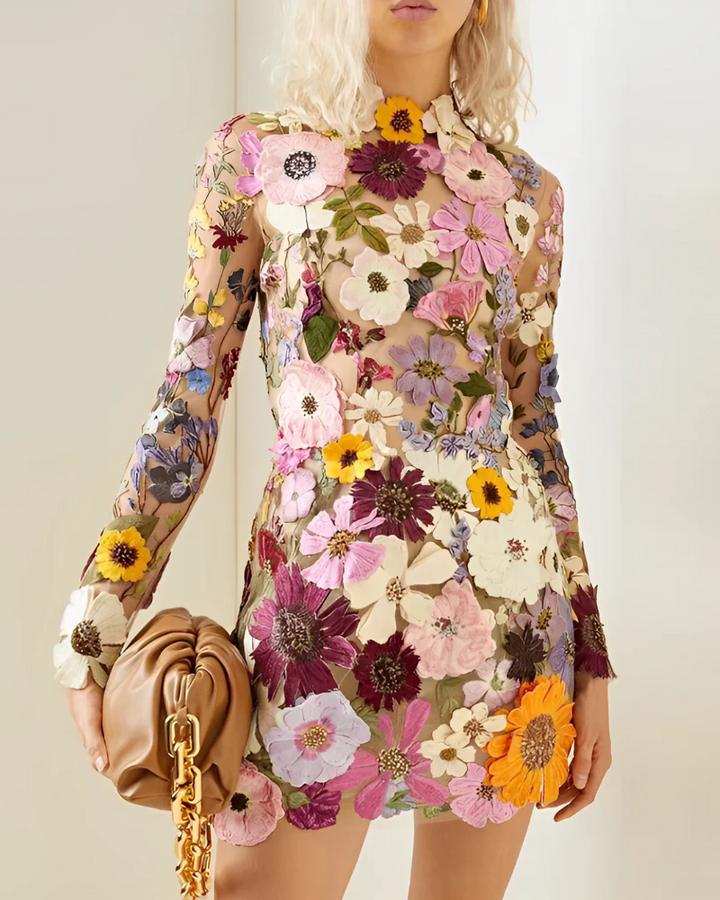 Floral Embroidered Sheer Dress for Women