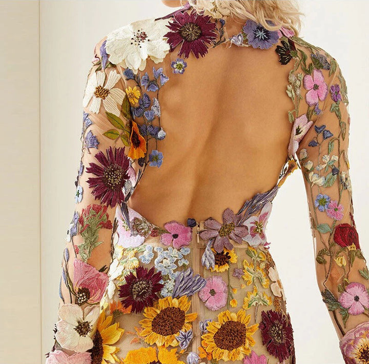 Floral Embroidered Sheer Dress for Women