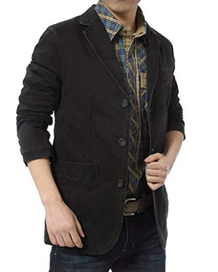 Men's Blazer Jacket with Notched Lapels and Button Front Closure