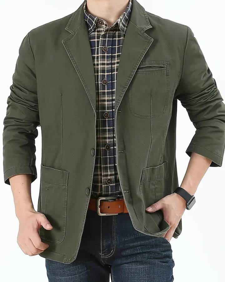 Men's Blazer Jacket with Notched Lapels and Button Front Closure