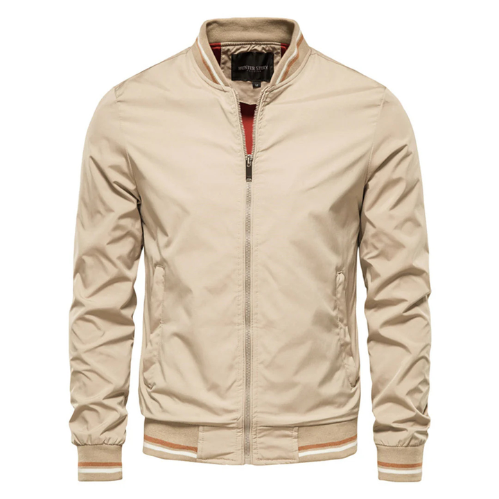 Men's Bomber Jacket with Ribbed Collar and Contrast Stripe Details