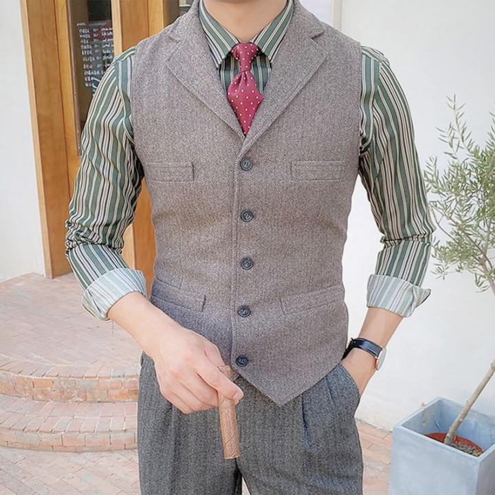 Men's Button Front Vest with V-Neckline and Front Pockets