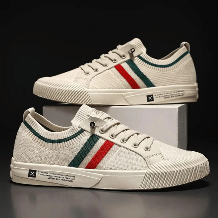 Men's Canvas Sneakers with Knit Collar and Stripe Details