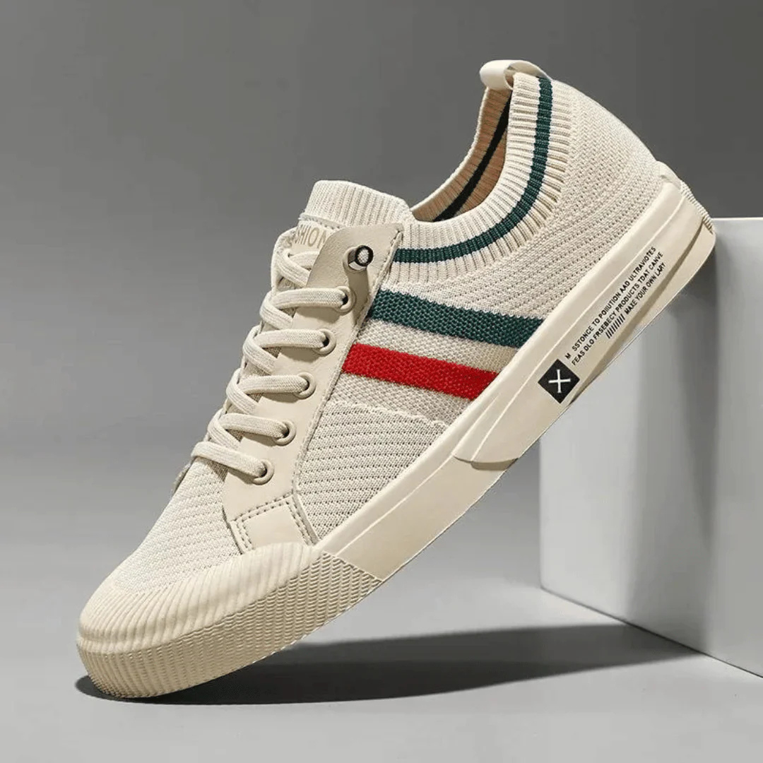 Men's Canvas Sneakers with Knit Collar and Stripe Details