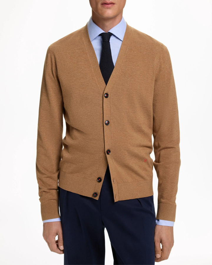 Men's Cardigan with V Neck and Button Front Closure