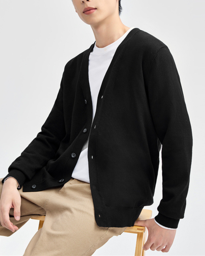 Men's Cardigan with V Neck and Button Front Closure