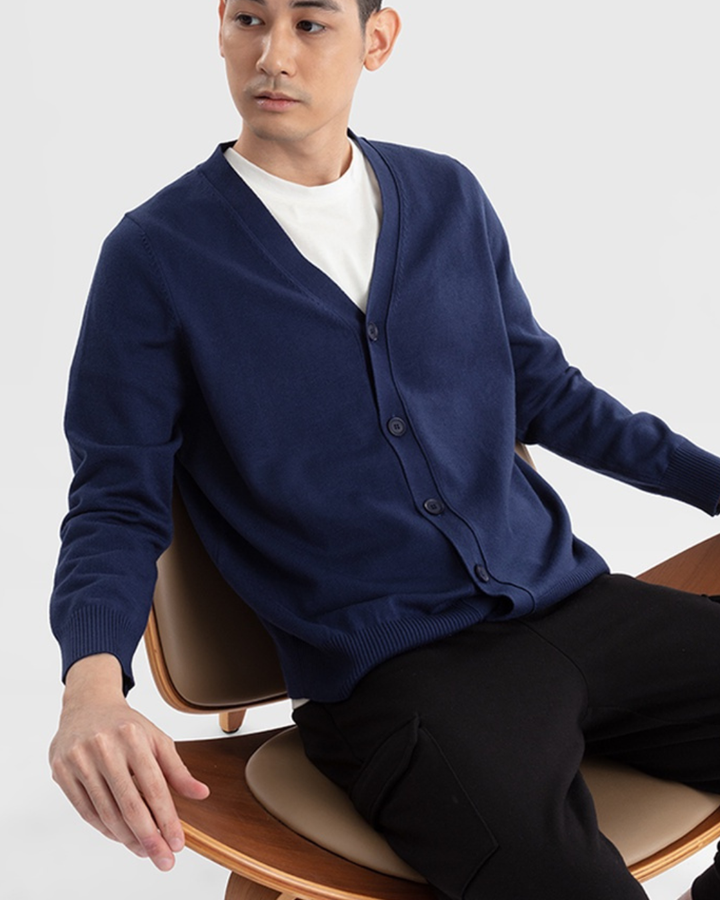 Men's Cardigan with V Neck and Button Front Closure