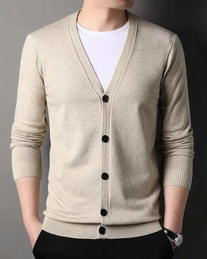 Men's Cardigan with V Neck and Button Front Closure