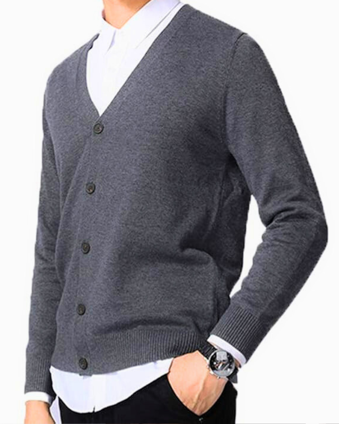 Men's Cardigan with V Neck and Button Front Closure