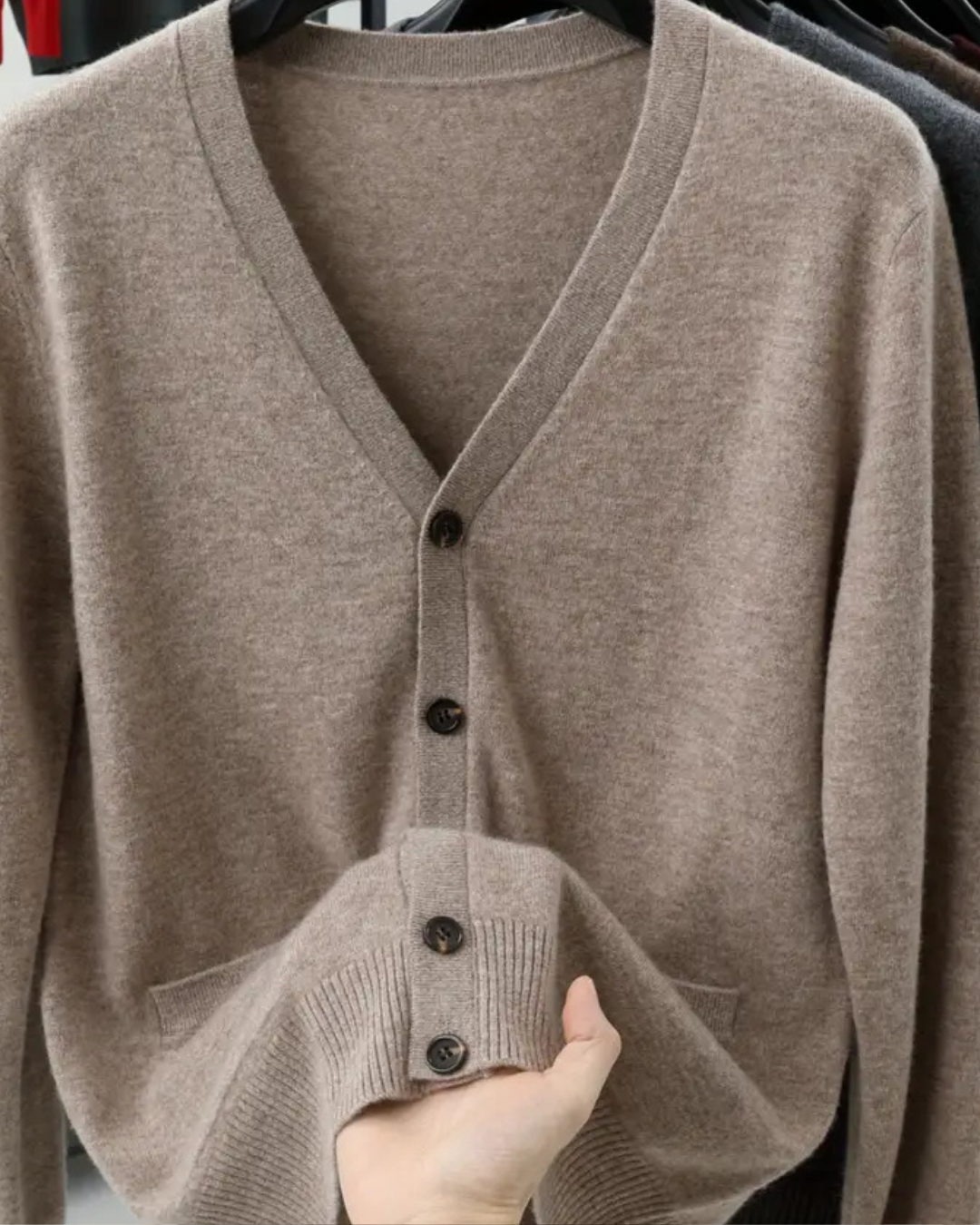 Men's Cardigan with V Neck and Button Front Closure