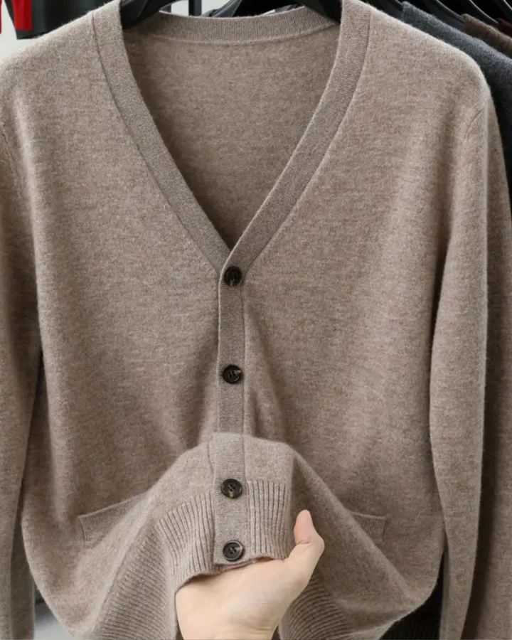 Men's Cardigan with V Neck and Button Front Closure