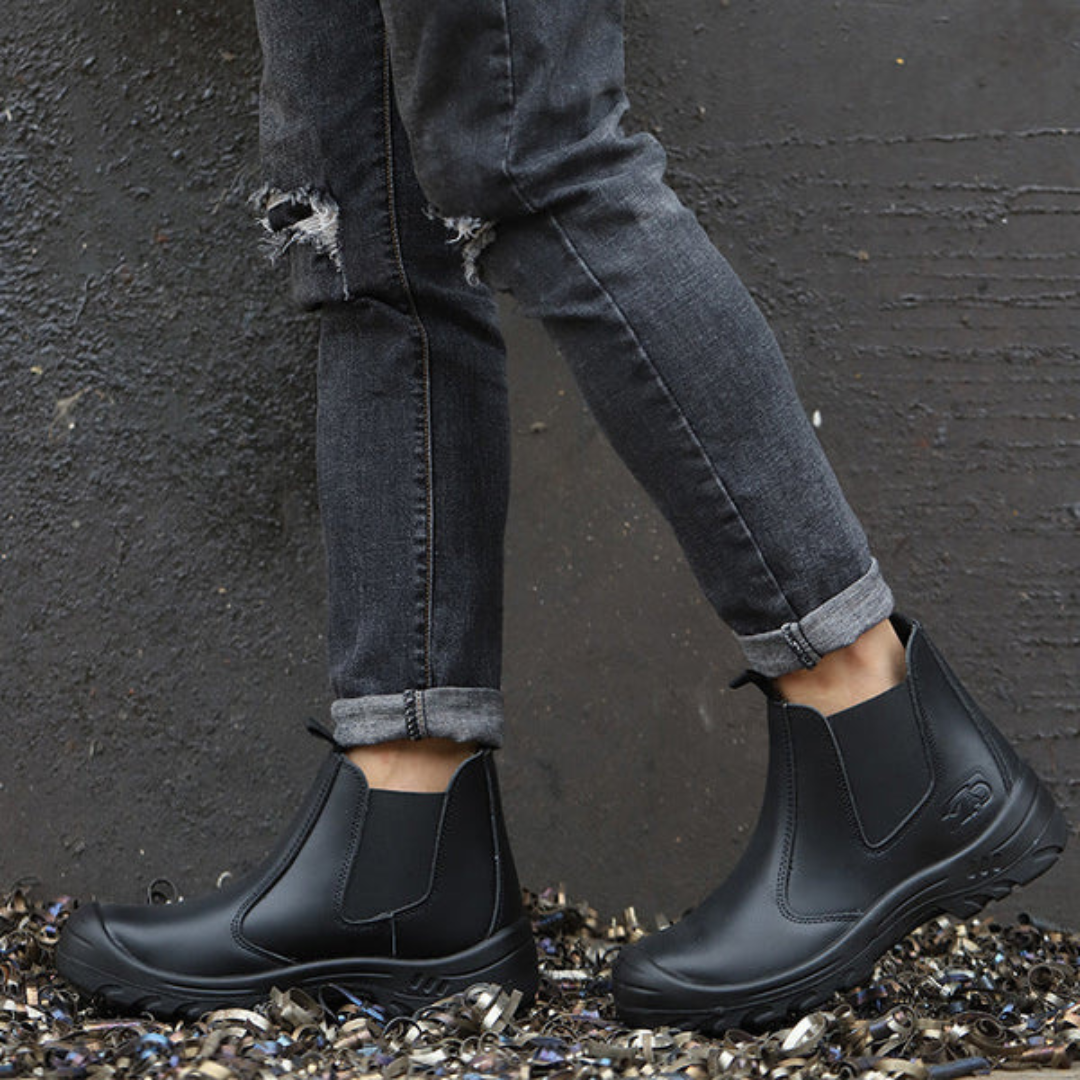 Men's Chelsea Boots with Elastic Side Panels and Reinforced Toe Cap