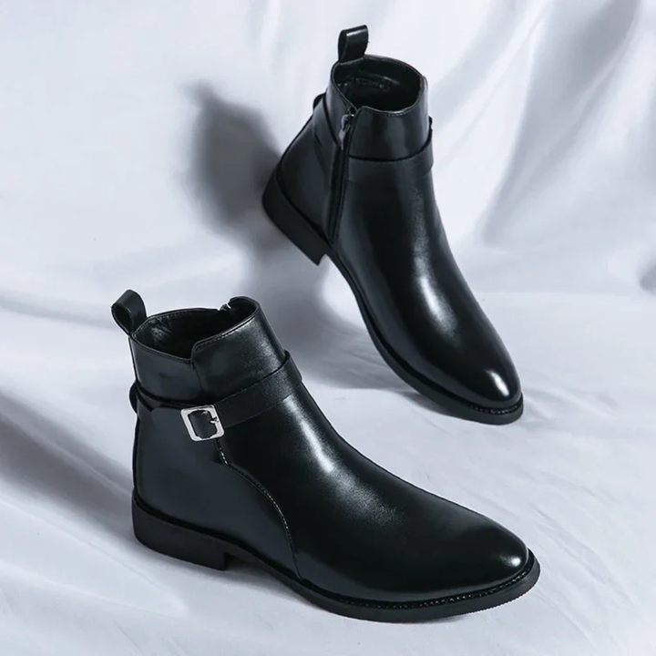 Men's Chelsea Boots with Side Buckle Strap and Zip Closure