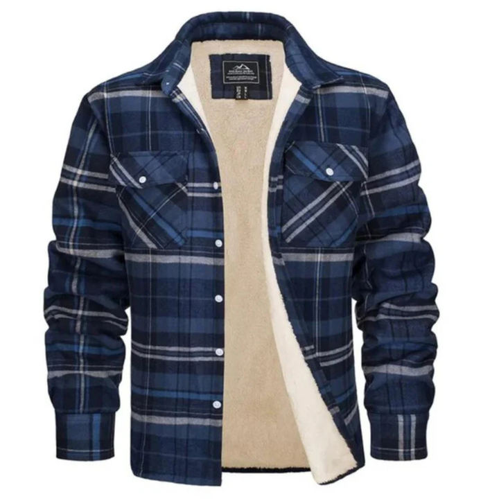 Men's Fleece Lined Plaid Shirt Jacket with Button Front Closure