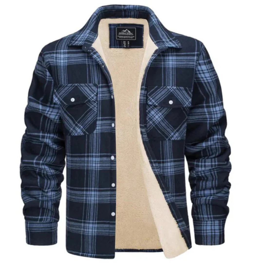 Men's Fleece Lined Plaid Shirt Jacket with Button Front Closure