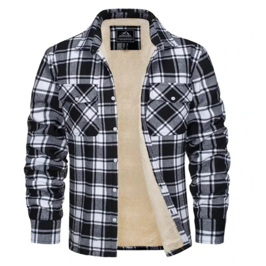 Men's Fleece Lined Plaid Shirt Jacket with Button Front Closure