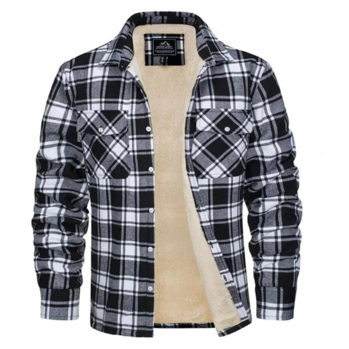 Men's Fleece Lined Plaid Shirt Jacket with Button Front Closure