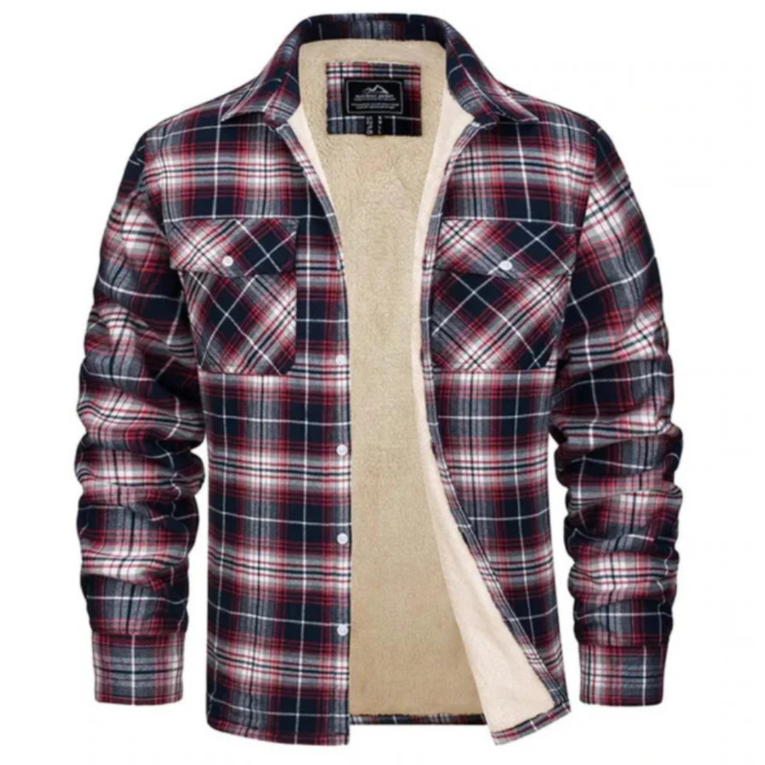 Men's Fleece Lined Plaid Shirt Jacket with Button Front Closure
