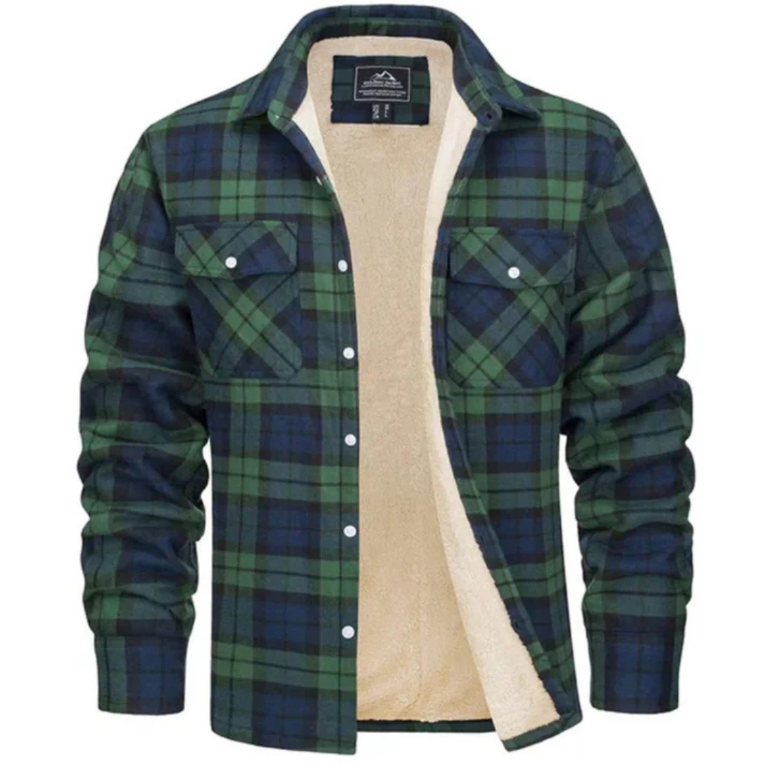 Men's Fleece Lined Plaid Shirt Jacket with Button Front Closure