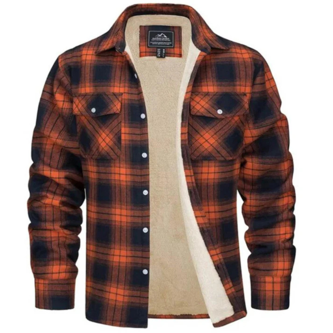Men's Fleece Lined Plaid Shirt Jacket with Button Front Closure