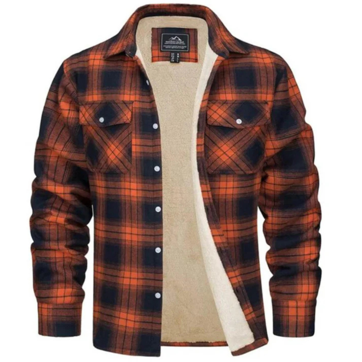Men's Fleece Lined Plaid Shirt Jacket with Button Front Closure