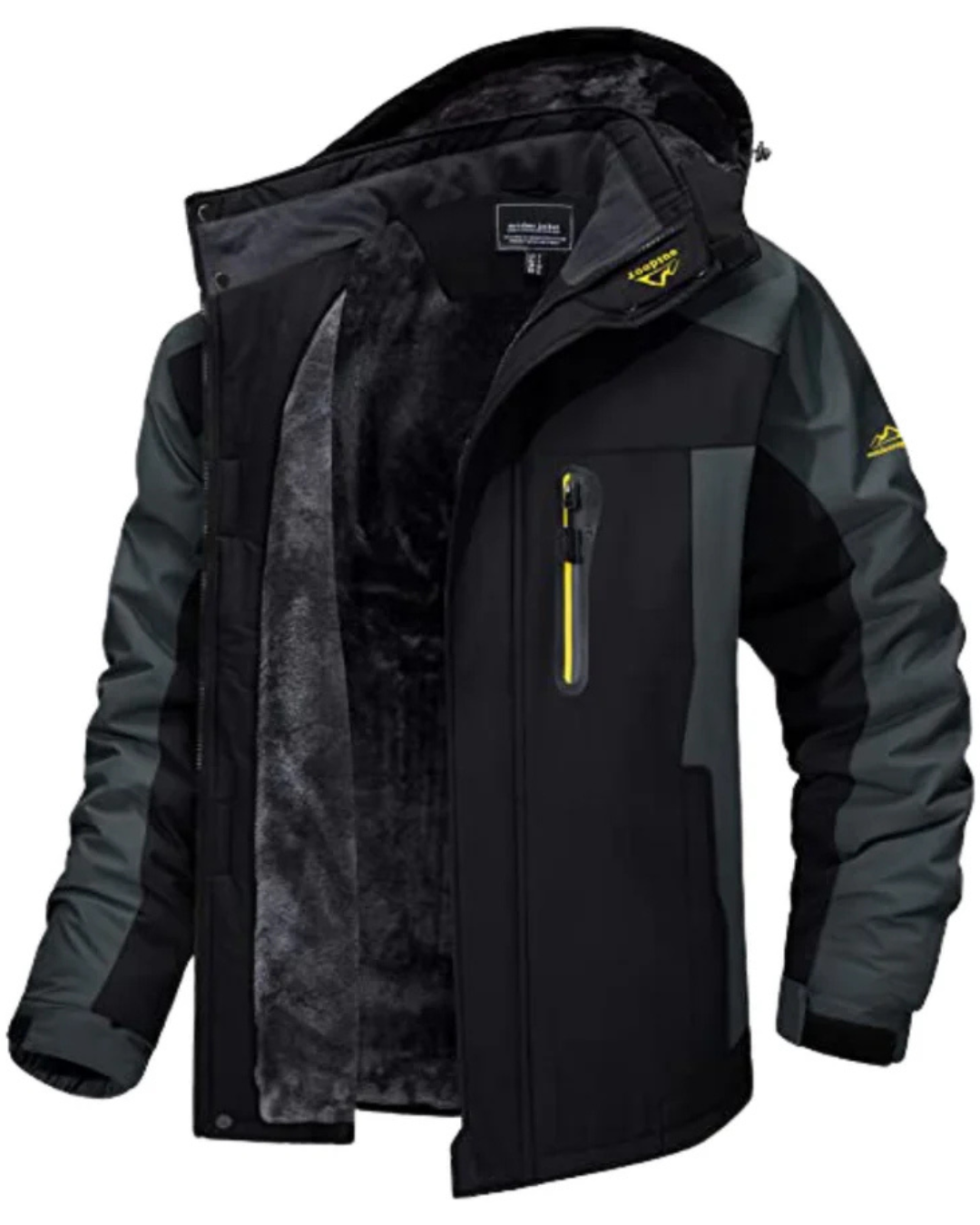 Men's Hooded Jacket with Color Block Panels and Multiple Zip Pockets