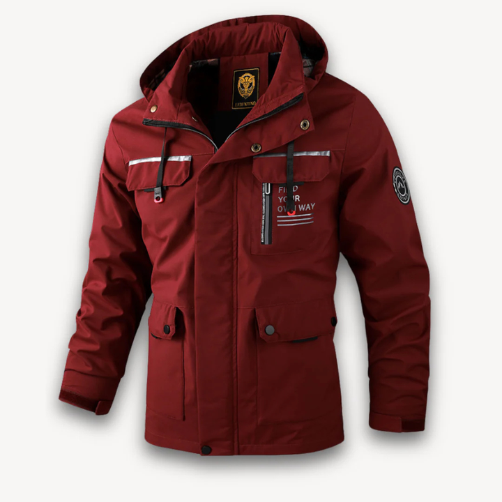 Men's Hooded Jacket with Snap Button Closure and Multiple Chest Pockets