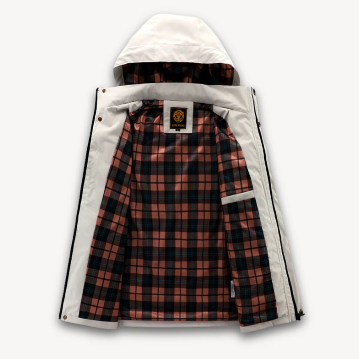 Men's Hooded Jacket with Snap Button Closure and Multiple Chest Pockets