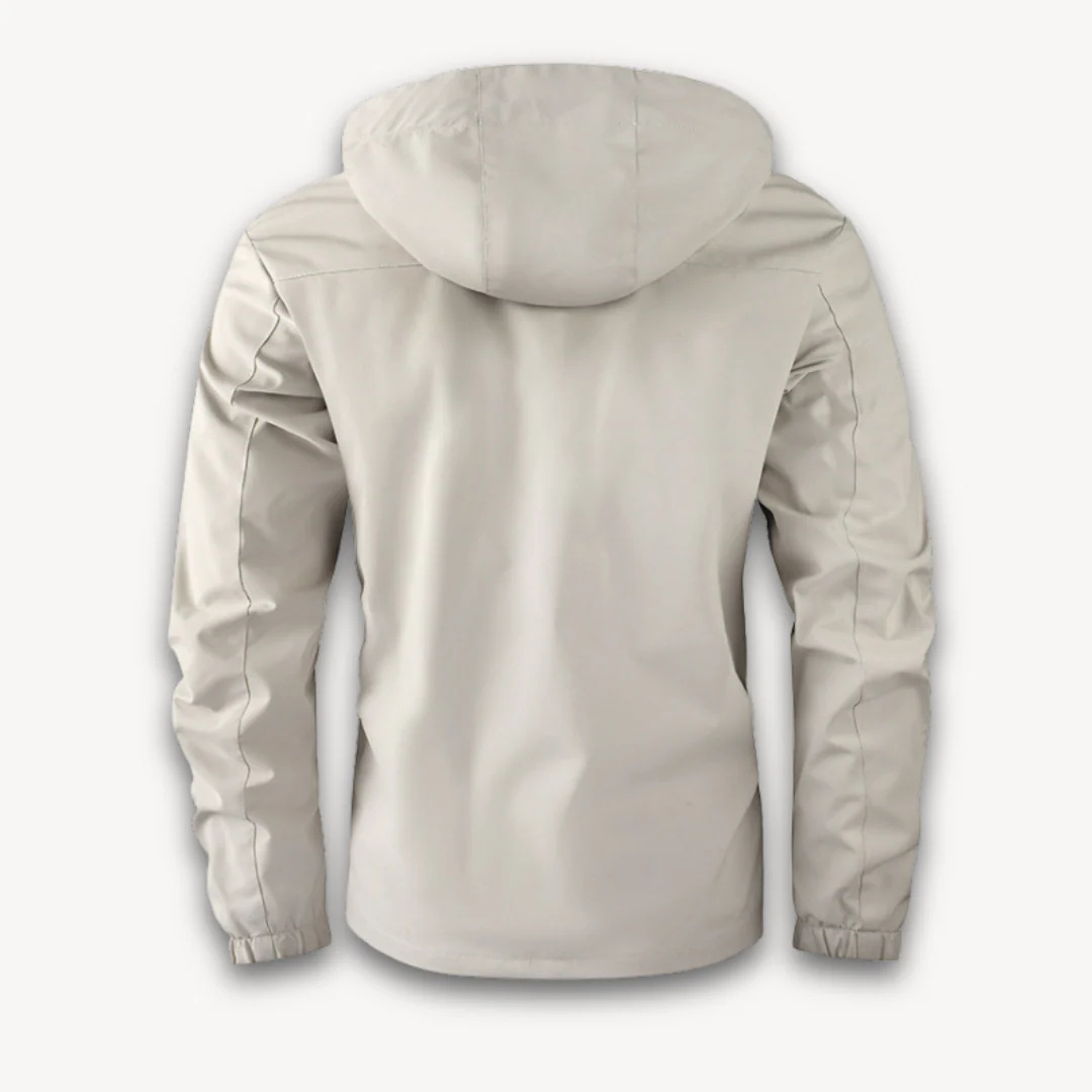 Men's Hooded Jacket with Snap Button Closure and Multiple Chest Pockets