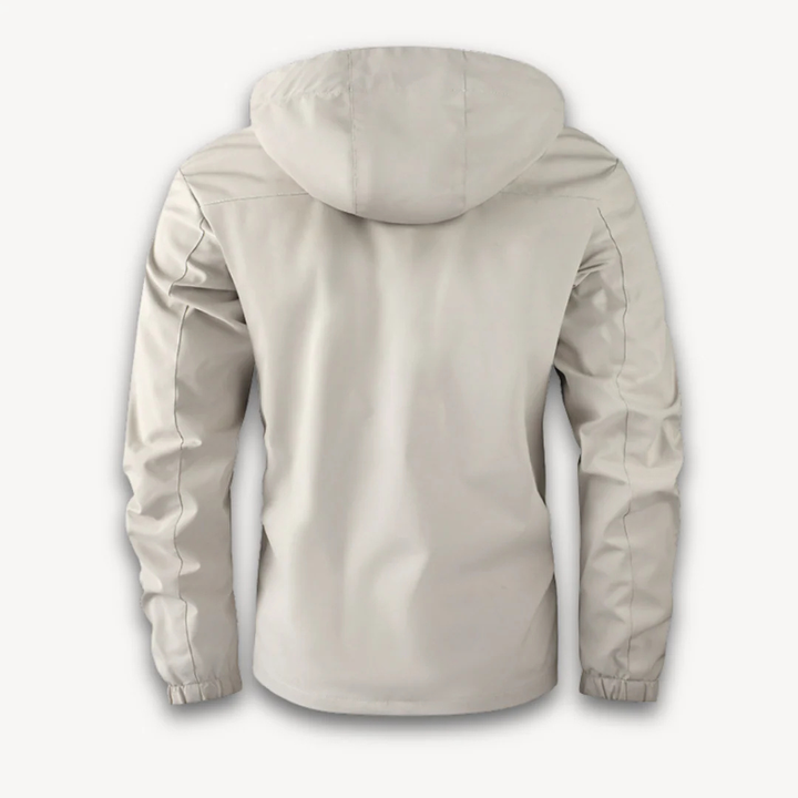 Men's Hooded Jacket with Snap Button Closure and Multiple Chest Pockets