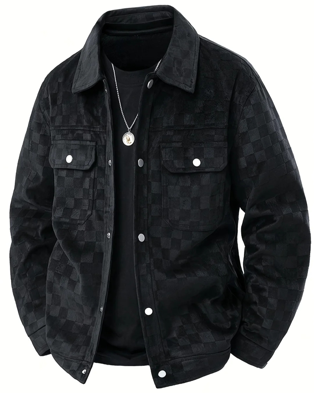 Men's Jacket with Checkered Pattern and Chest Flap Pockets