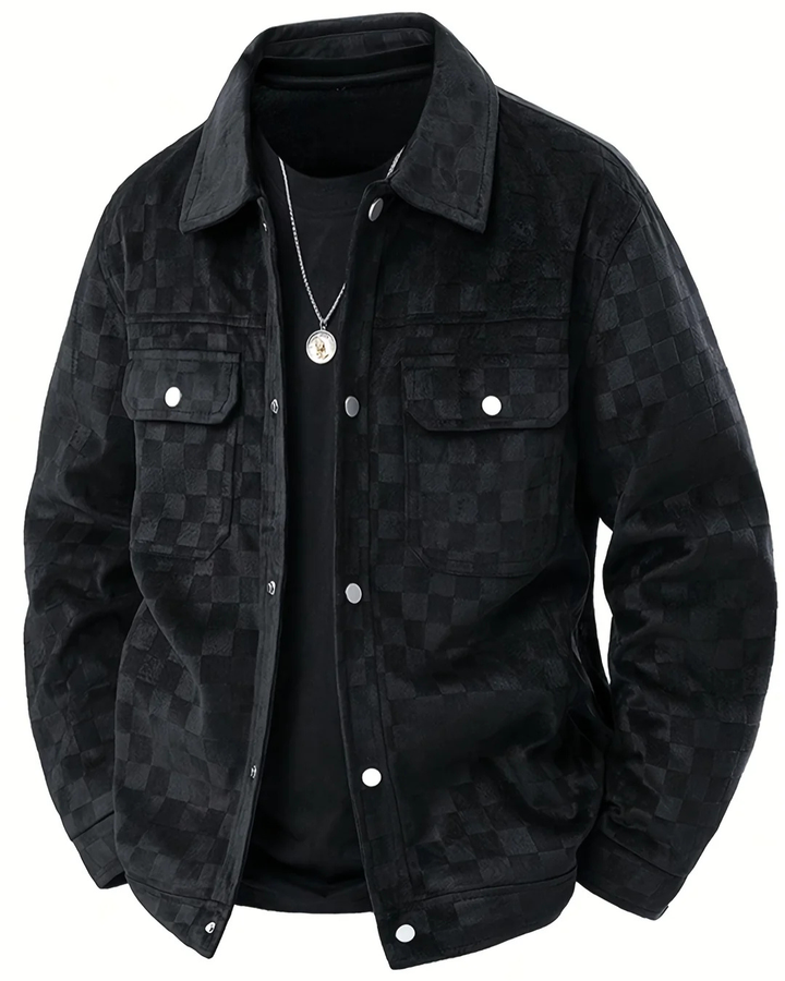Men's Jacket with Checkered Pattern and Chest Flap Pockets