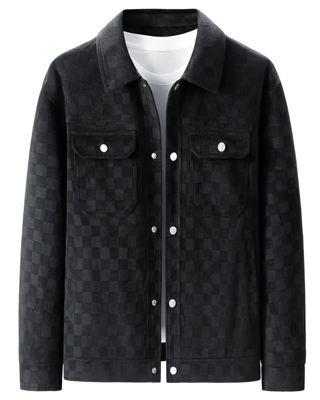 Men's Jacket with Checkered Pattern and Chest Flap Pockets
