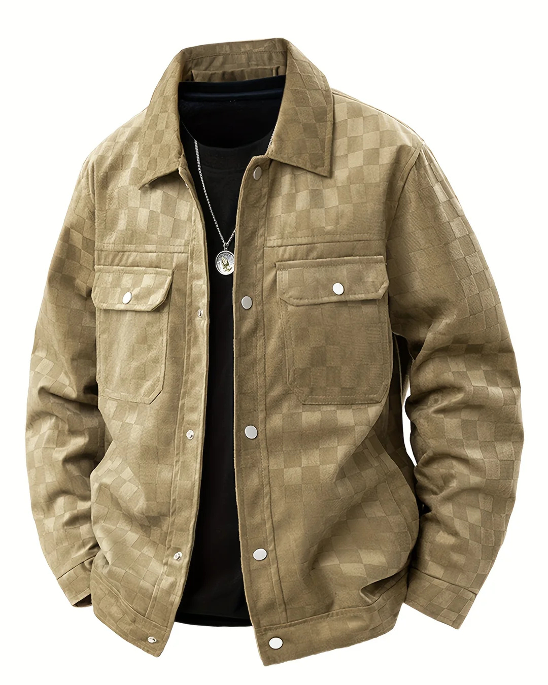 Men's Jacket with Checkered Pattern and Chest Flap Pockets
