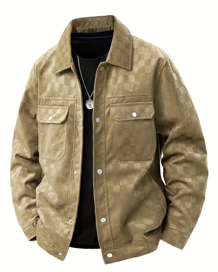 Men's Jacket with Checkered Pattern and Chest Flap Pockets