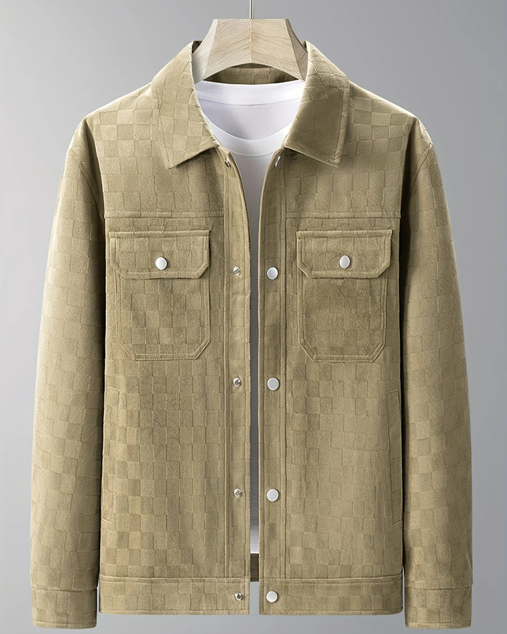 Men's Jacket with Checkered Pattern and Chest Flap Pockets