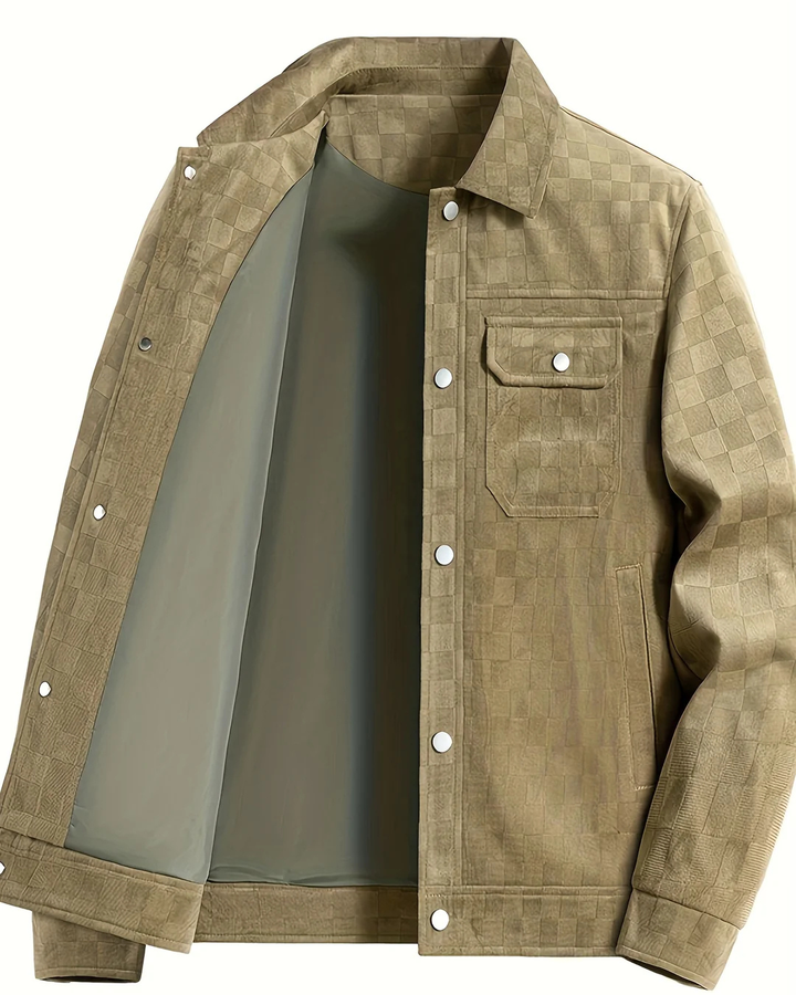 Men's Jacket with Checkered Pattern and Chest Flap Pockets