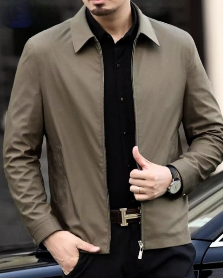 Men's Jacket with Pointed Collar and Zip Front Closure