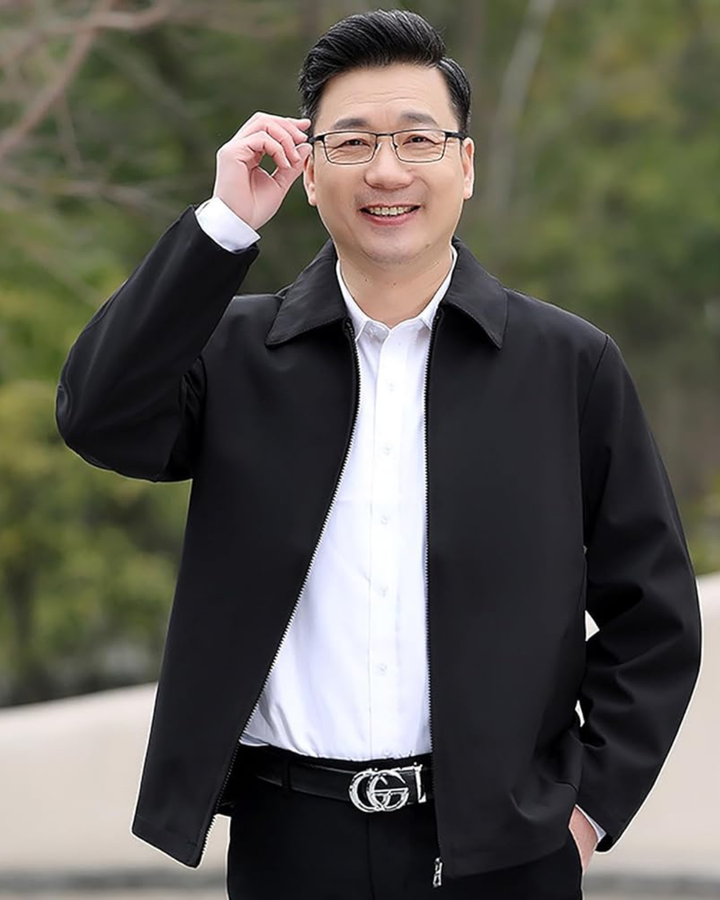 Men's Jacket with Pointed Collar and Zip Front Closure