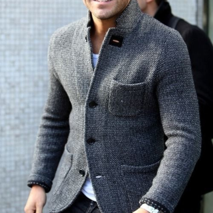 Men's Knit Cardigan with Shawl Collar and Button Front Closure