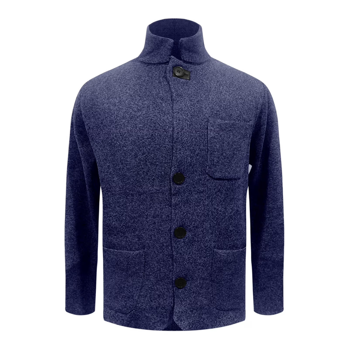 Men's Knit Cardigan with Shawl Collar and Button Front Closure