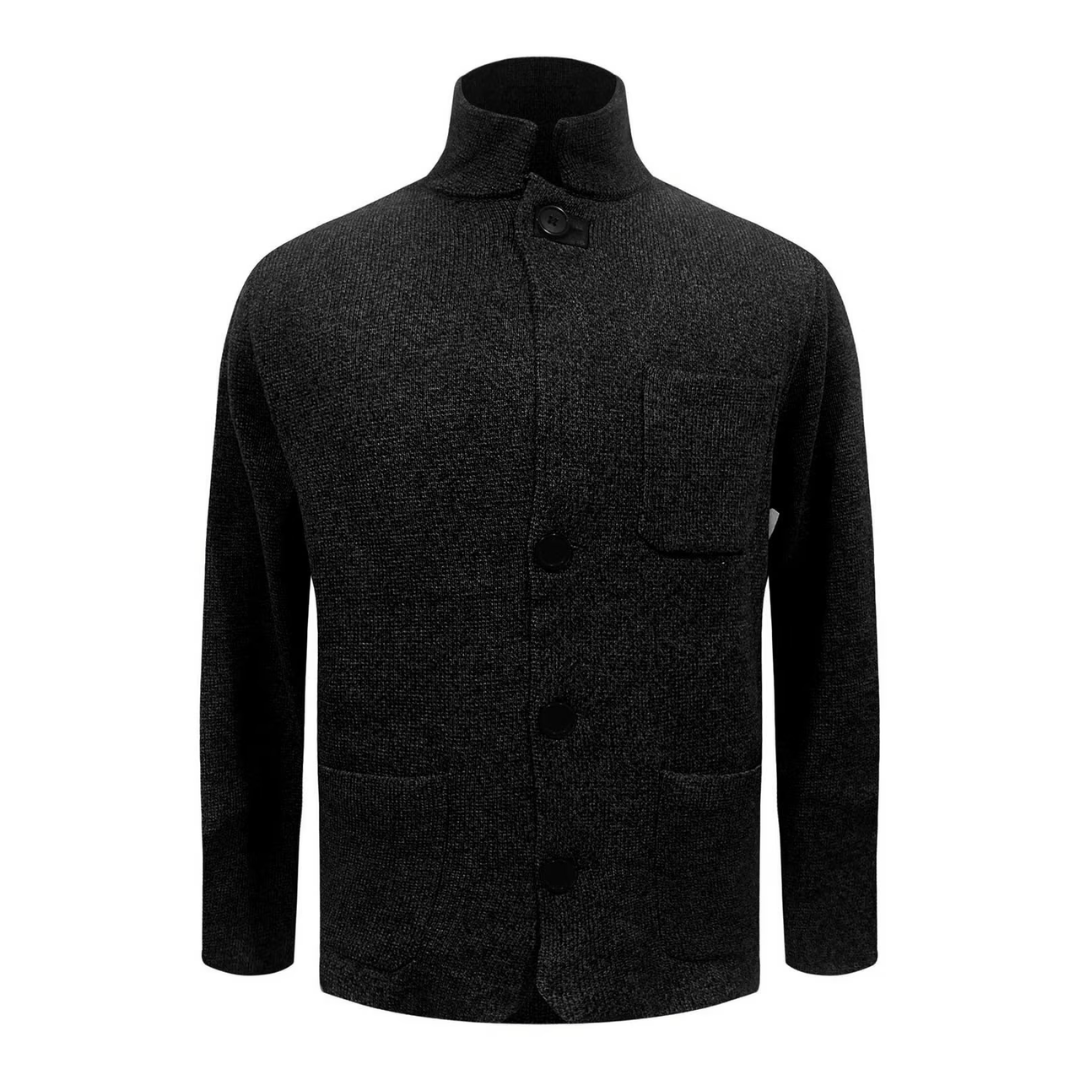 Men's Knit Cardigan with Shawl Collar and Button Front Closure